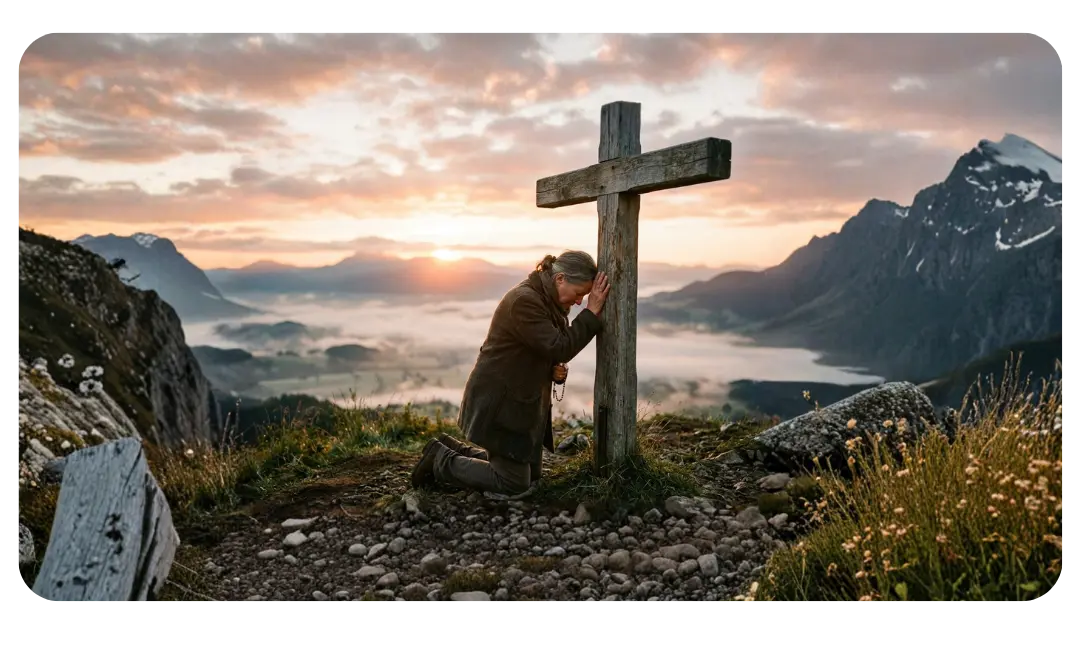 Falling Short but Striving A person praying sincerely, illustrating the journey of striving to follow Jesus daily